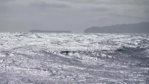 Deep blue waves in the Atlantic Ocean near to Portugal on windy day. 스톡 동영상 347552313