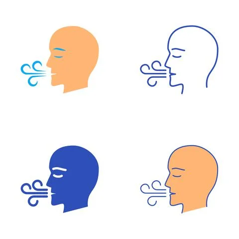 Deep breath icon set in flat and line style Stock Illustration