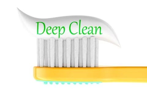 Deep clean concept, toothpaste on toothbrush. 3D rendering Stock Illustration