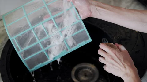 Deep Cleaning Air Conditioner Filter Mesh With Sponge for Mold Prevention Video stock 341547713
