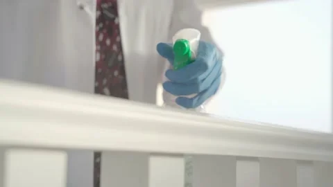 Deep cleaning for Covid-19 disease prevention. Alcohol and Bleach disinfectant. Stock Footage 131587590