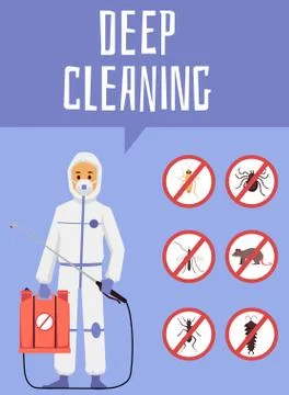 Deep cleaning pest control service poster, flat cartoon vector illustration Illustration