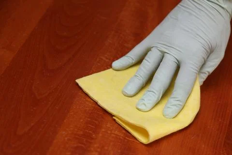Deep cleaning of surface with alcohol for virus desease prevention Stock Photos
