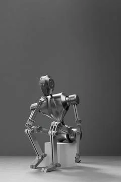 Deep contemplation of a robot Stock Illustration