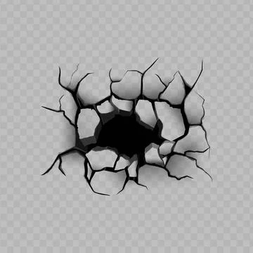 Deep crack with debris and hole in the center on transparent isolated background Stock Illustration
