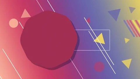 A deep crimson polygon, vivid triangles, and linear details float over a sm.. イラスト素材