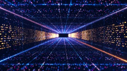 Deep cyber Digital Sci-Fi Deep cyber stage frame platform waves lights Stock Footage 313726076