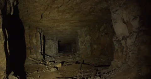 Deep dark abandoned mining mine. Stock Footage 126558444