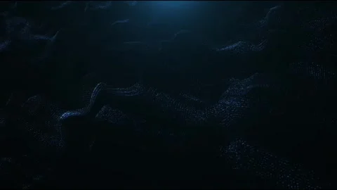 Deep Dark Digital Ocean - Mysterious Flowing Particle Landscape Background Stock Footage 323435094