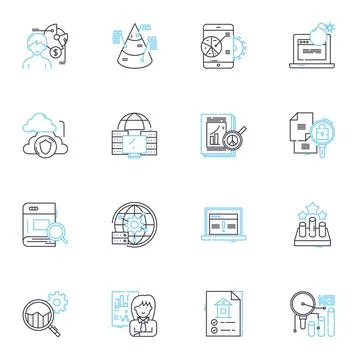 Deep data dives linear icons set. Analytics, Insights, Discovery, Investigation Stock Illustration