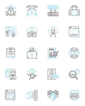 Deep data dives linear icons set. Analytics, Insights, Discovery, Investigation イラスト素材