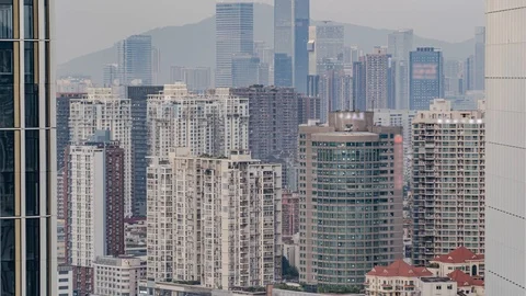 Deep day to night timelapse of downtown apartment buildings.  Stock Footage 125832131