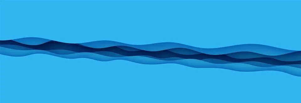 Deep diagonal waves rift cut out in ocean floor. Blue layers with smooth shadow Stock Illustration