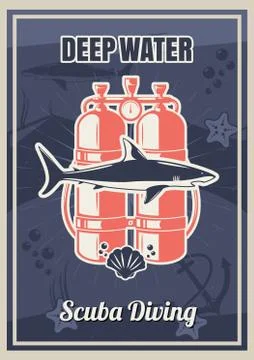 Deep diving vintage typography poster template, vector illustration Stock Illustration