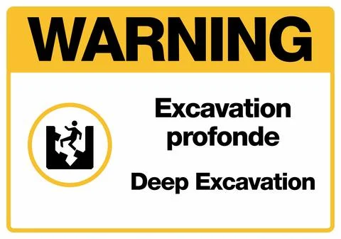 Deep Excavation Bilingual Construction Hazard Warning Signs French Иллюстрация