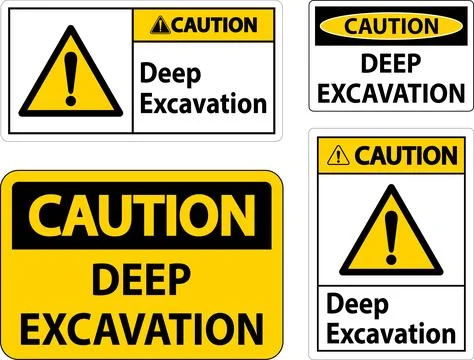 Deep Excavation Caution Sign On White Background Stock Illustration