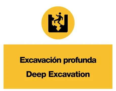 Deep Excavation Construction Warning Signage Set for Workplace Safety Stock Illustration