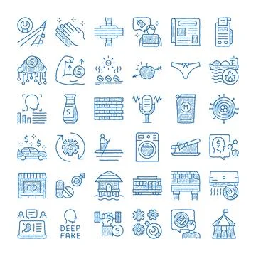 Deep fake and technology abstract icon set Stock Illustration