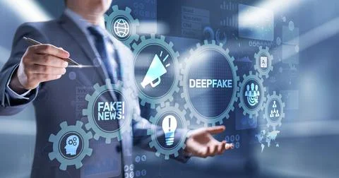 Deep Fake news artificial intelligence in media technology concept on virtual 库存照片