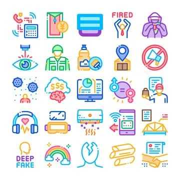 Deep fake social problems and technology concept icons Stock Illustration