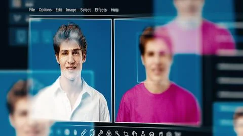 Deep fake technology creates realistic images of people in a digital setting Stock Photos