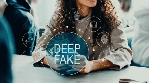 Deep fake technology demonstration in a modern office environment during a Stock Photos