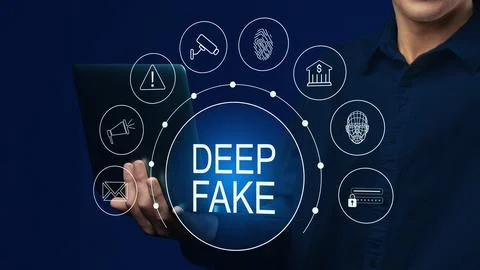 Deep fake technology with graphics showing security concerns and digital data Stock Photos