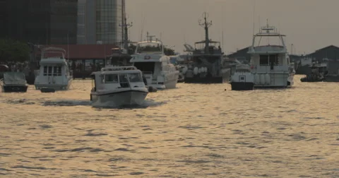 A Deep Focus Shot Of A Speed Launch Leaving Male' Jetty, (4K) Stock Footage 61086410