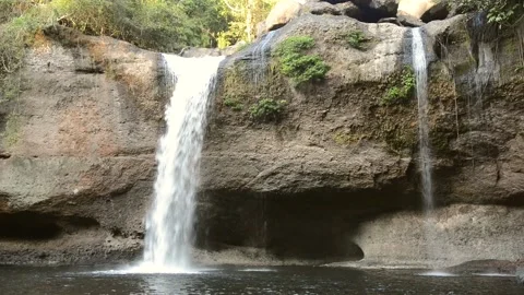 Deep Forest beautiful waterfall Haew Suwat waterfall at Kao Yai national park Stock Footage 135970022