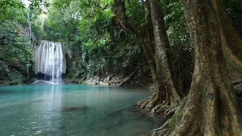 Deep forest Erawan Waterfall at Erawan National Park Stock Footage 73267630