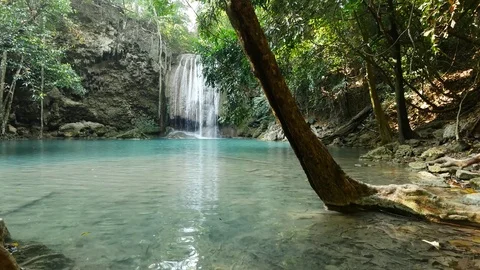 Deep forest Erawan Waterfall at Erawan National Park Stock Footage 73273784