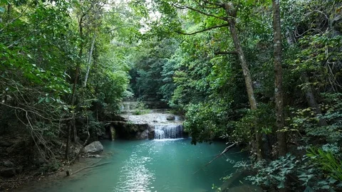 Deep forest Erawan Waterfall at Erawan National Park Stock Footage 73278077