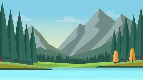 Deep Forest Lake Flat Design Illustration View Ilustración de archivo