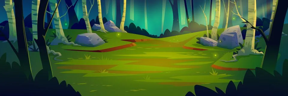 Deep forest landscape, cartoon vector illustration Stock Illustration