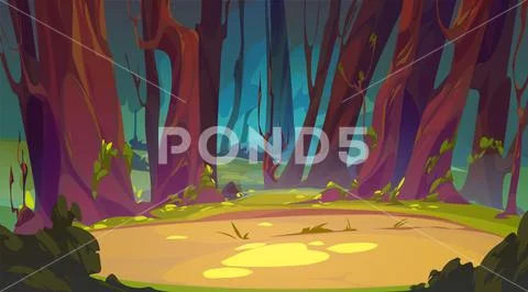 Deep forest landscape, cartoon vector illustration Illustration #199188456