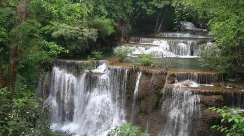 Deep forest Waterfall (mae kamin)  in Kanchanaburi, Thailand Stock Footage 17912854
