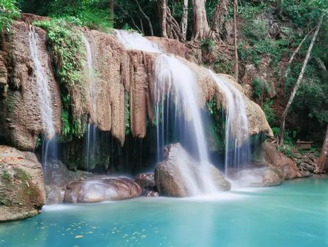 Deep forest waterfall Stock Photos