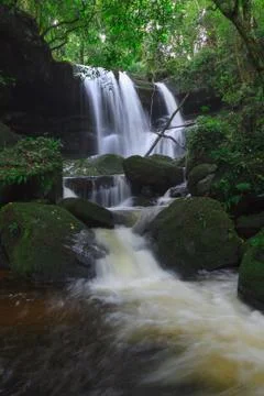 Deep forest waterfall at Phu Hin Rong Kla National Park in Thailand Stock Photos
