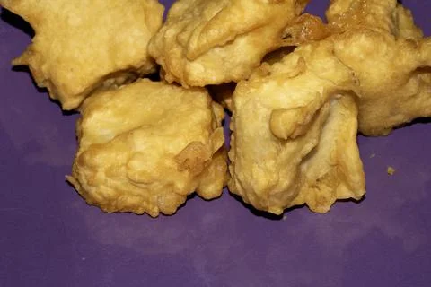 A Deep fried and golden battered soya tofu pieces golden fresly cooked Stock Photos
