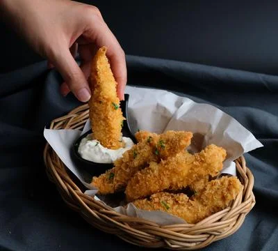 Deep fried breaded chicken breast. Foto stock