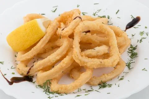 Deep fried calamari rings Stock-Fotos