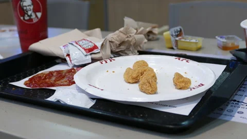 Deep Fried Chicken Nuggets with Ketchup Sauce on Fast Food Tray Stockbeeldmateriaal 339120946