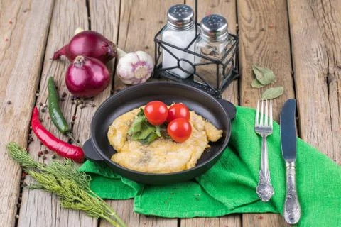Deep-fried chop on plate with vegetable Stock Photos