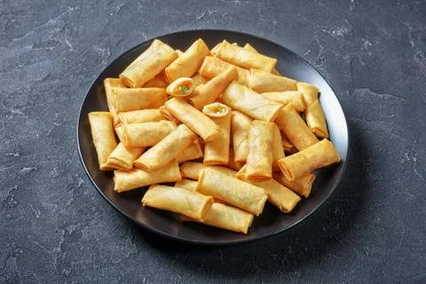 Deep fried crispy chinese spring rolls, closeup Stock Photos
