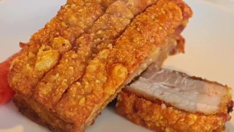 Deep fried crispy pork belly. Stock Footage 306759707