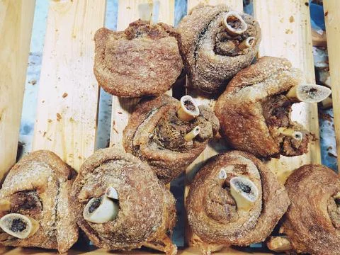 Deep Fried Crispy pork knuckle or German Pork Hocks Stock Photos