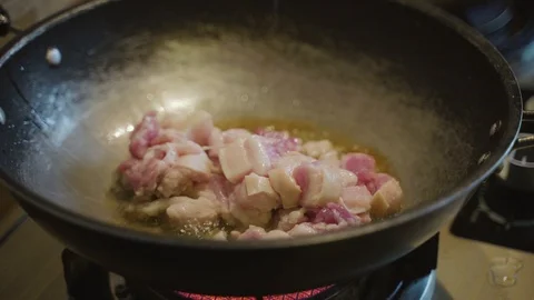 Deep fried crispy pork with skin cooking process Stock Footage 117330074