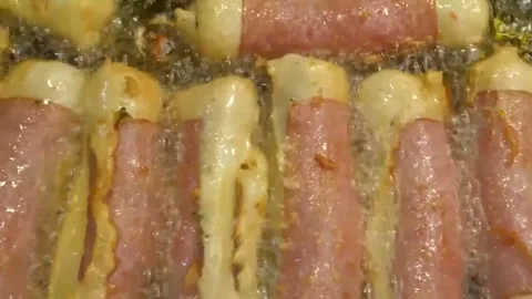 Deep Fried Korean Fish Cake Hot Dogs - Eomuk Bar Street Food Stock Footage 337374735