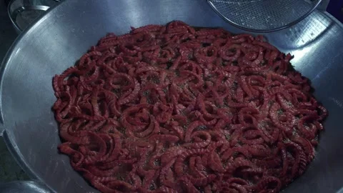 Deep-Fried Marinated Meat Strips Cooking in Hot Oil Wok at Thai Street Market Stock Footage 317993939
