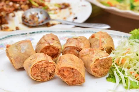 Deep fried minced seafood spring ball 스톡 사진